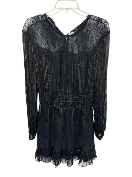 Loveshackfancy Size Small Black Viscose Blend Gold Thread Long Sleeve Dress Black / Small