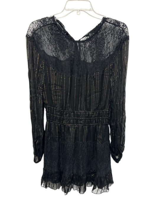 Loveshackfancy Size Small Black Viscose Blend Gold Thread Long Sleeve Dress Black / Small
