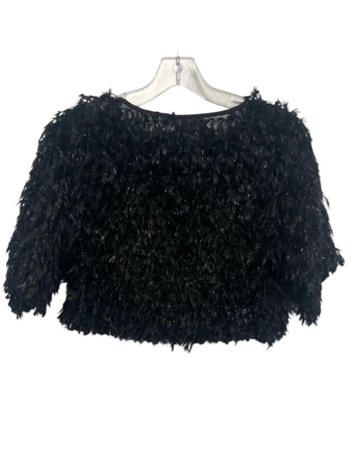 Shug! Size XS Black Polyester Fuzzy Short Sleeve Feather Top Black / XS