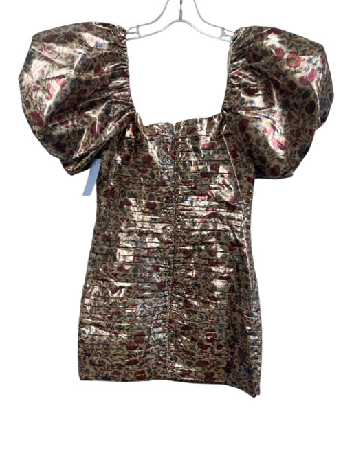 Rhode Size 2 Beige, Purple, Blue Polyester Blend Metallic Floral Back Zip Dress Beige, Purple, Blue / 2