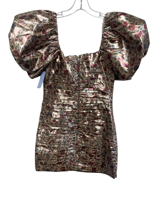 Rhode Size 4 Beige, Purple, Blue Polyester Blend Metallic Floral Back Zip Dress Beige, Purple, Blue / 4