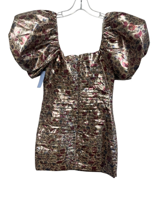 Rhode Size 4 Beige, Purple, Blue Polyester Blend Metallic Floral Back Zip Dress Beige, Purple, Blue / 4