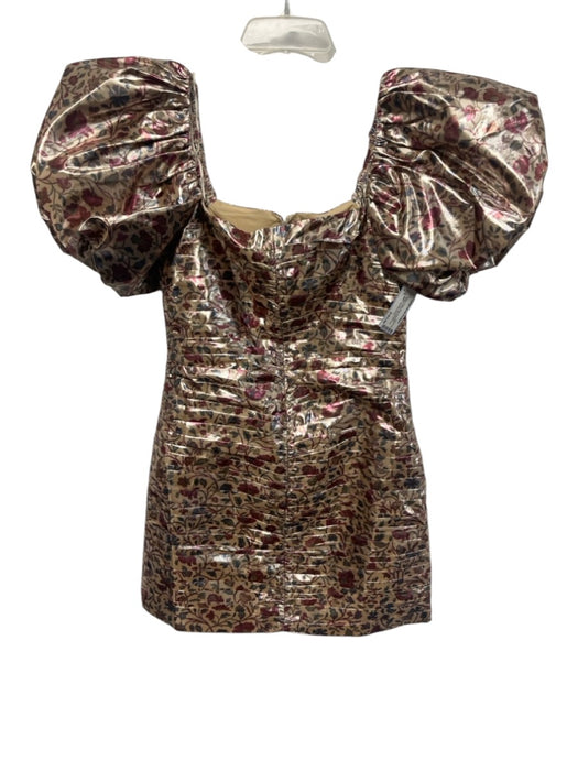 Rhode Size 4 Beige, Purple, Blue Polyester Blend Metallic Floral Back Zip Dress Beige, Purple, Blue / 4