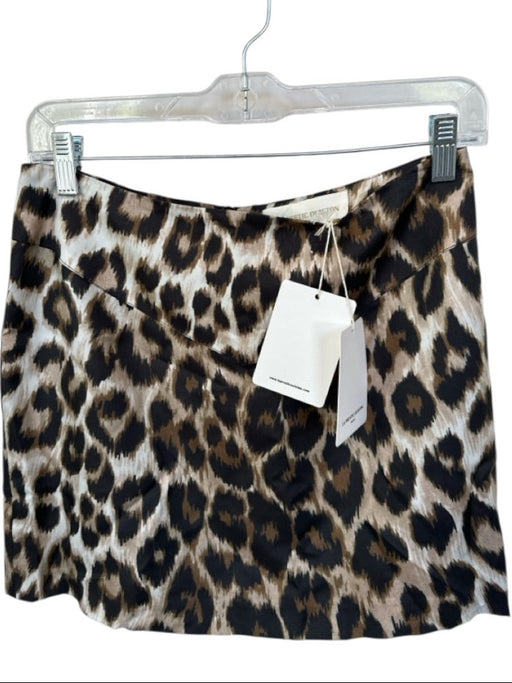 La Prestic Ouiston Size 0 Brown & White Silk Back Zip Animal Print Mini Skirt Brown & White / 0