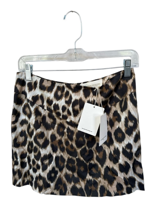 La Prestic Ouiston Size 0 Brown & White Silk Back Zip Animal Print Mini Skirt Brown & White / 0