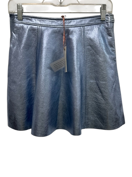 Loveshackfancy Size 4 Blue Leather Lamb Leather Metallic A Line Side Zip Skirt Blue / 4