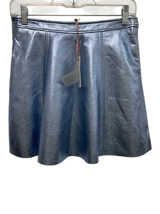 Loveshackfancy Size 4 Blue Leather Lamb Leather Metallic A Line Side Zip Skirt Blue / 4