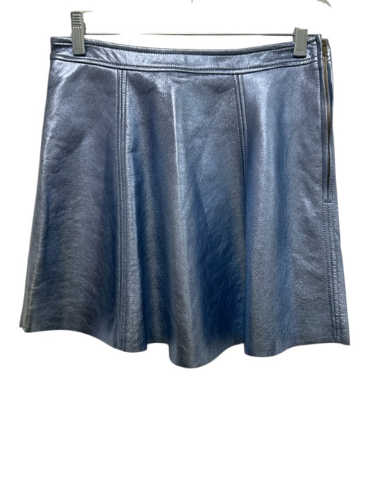 Loveshackfancy Size 4 Blue Leather Lamb Leather Metallic A Line Side Zip Skirt Blue / 4