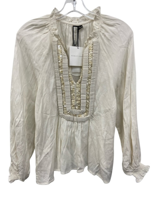 Scarlett Poppies Size XS Cream Beaded Detail Long Sleeve Blouse Top Cream / XS