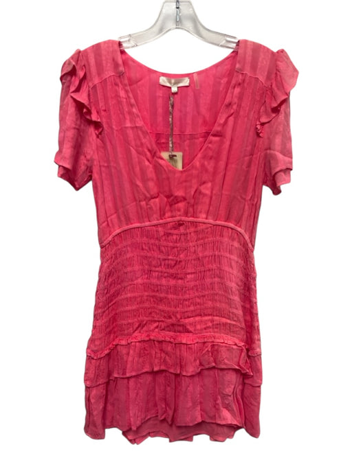 Loveshackfancy Size Small Bright Pink Viscose Blend Ruffle Textured Mini Dress Bright Pink / Small