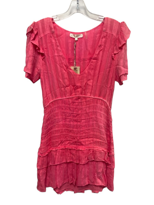 Loveshackfancy Size Small Bright Pink Viscose Blend Ruffle Textured Mini Dress Bright Pink / Small