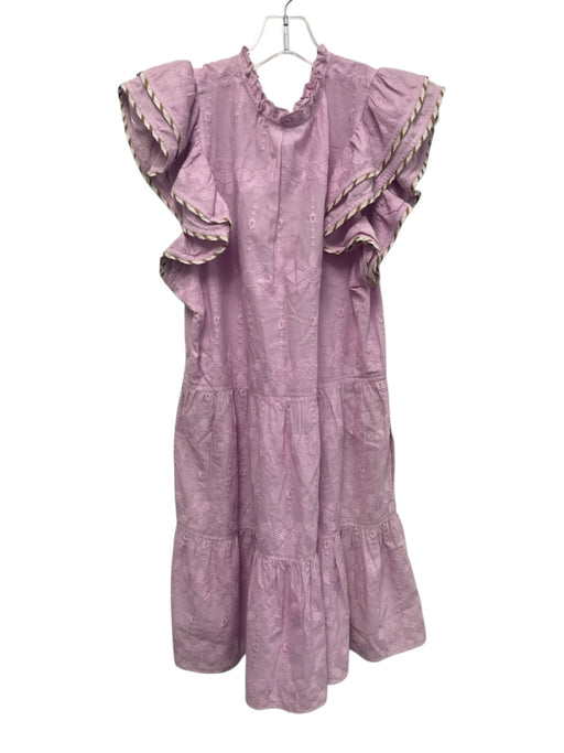 Omika Size Large Lavendar Cotton Blend Embroidered Short Sleeve Floral Dress Lavendar / Large