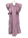 Omika Size Large Lavendar Cotton Blend Embroidered Short Sleeve Floral Dress Lavendar / Large