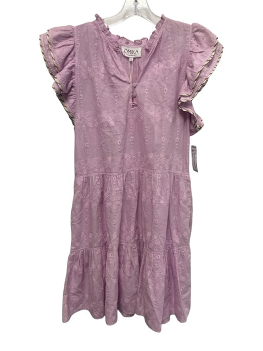 Omika Size Large Lavendar Cotton Blend Embroidered Short Sleeve Floral Dress Lavendar / Large