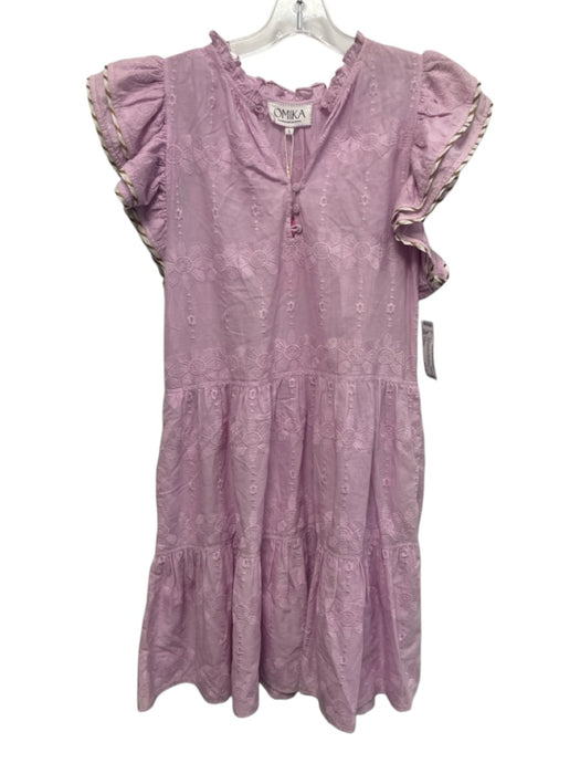 Omika Size Large Lavendar Cotton Blend Embroidered Short Sleeve Floral Dress Lavendar / Large