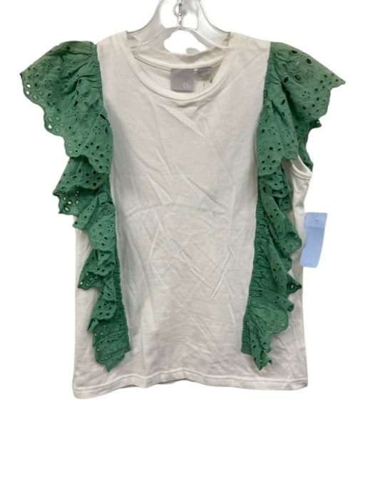 Zero Degrees Celsius Size XS White & Seafoam Cotton Eyelet Detail Ruffle Top White & Seafoam / XS