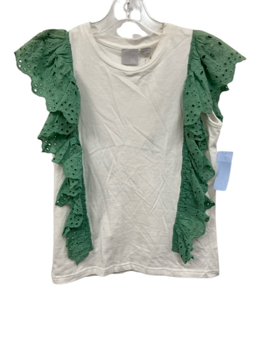 Zero Degrees Celsius Size XS White & Seafoam Cotton Eyelet Detail Ruffle Top White & Seafoam / XS