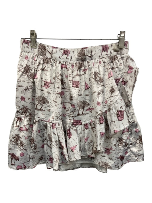 Koch Size Small White, Pink, Brown Polyester Beach Print Toile Wrap Button Skirt White, Pink, Brown / Small