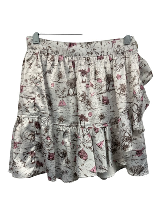 Koch Size XS White, Pink, Brown Polyester Beach Print Toile Wrap Button Skirt White, Pink, Brown / XS