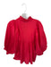 Never a Wallflower Size M Red Cotton 3/4 Balloon Sleeve Ruffle Collar V Neck Top Red / M