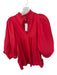 Never a Wallflower Size M Red Cotton 3/4 Balloon Sleeve Ruffle Collar V Neck Top Red / M