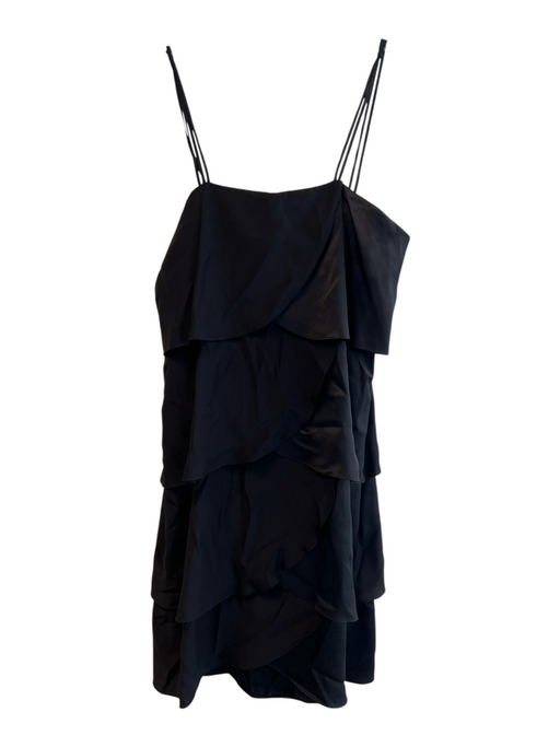 Neiman Marcus Size 8 Black Silk Sleeveless Back Zip Knee Length Tiered Dress Black / 8