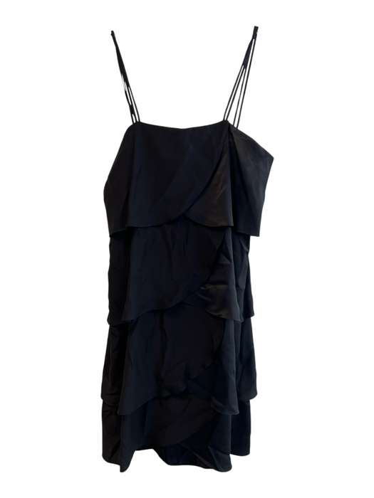 Neiman Marcus Size 8 Black Silk Sleeveless Back Zip Knee Length Tiered Dress Black / 8