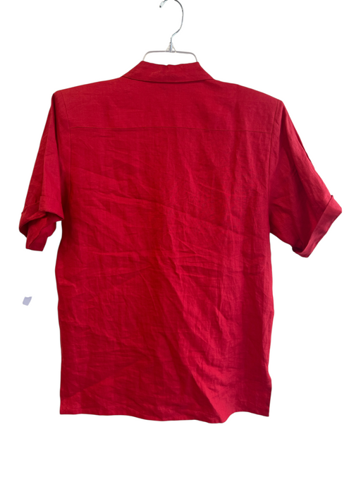 Neiman Marcus Size 4 Red Linen Shoulder Pads Button Up Short Sleeve Top Red / 4