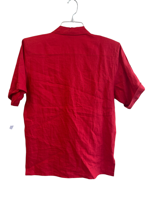 Neiman Marcus Size 4 Red Linen Shoulder Pads Button Up Short Sleeve Top Red / 4