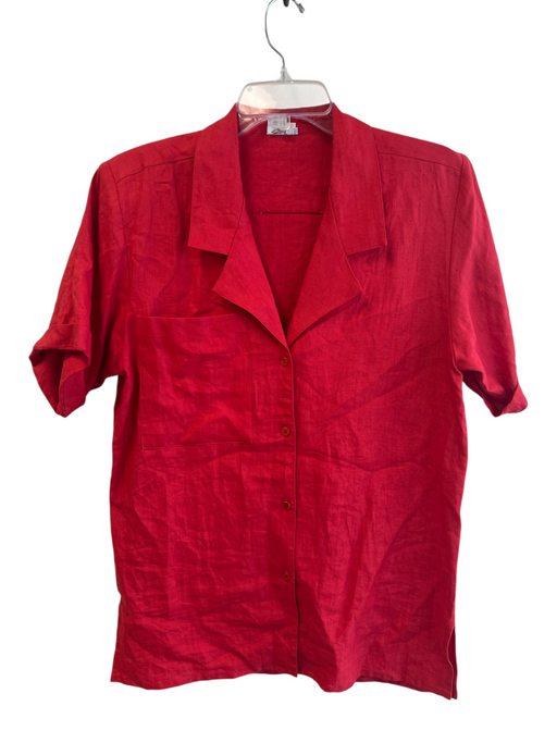 Neiman Marcus Size 4 Red Linen Shoulder Pads Button Up Short Sleeve Top Red / 4