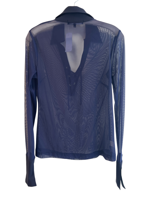 Anatomie Size M Navy Polyamid Long Sleeve Sheer Tie V Neck Collared Top Navy / M