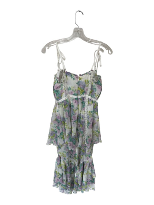 For Love & Lemons Size M White & Green & Purple Polyester Floral Underwire Dress White & Green & Purple / M