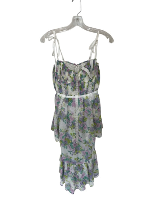 For Love & Lemons Size M White & Green & Purple Polyester Floral Underwire Dress White & Green & Purple / M