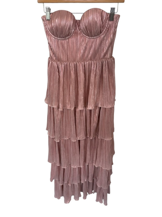 Lovers + Friends Size XS Pink Polyester Strapless Tiered Acordian Pleats Gown Pink / XS
