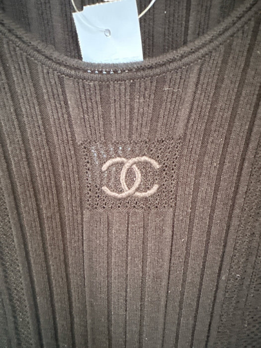 Chanel Size 40 Black Viscose Long Sleeve Knit Ribbed Pleat Detail Dress Black / 40