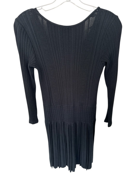 Chanel Size 40 Black Viscose Long Sleeve Knit Ribbed Pleat Detail Dress Black / 40