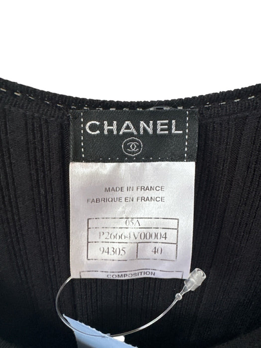 Chanel Size 40 Black Viscose Long Sleeve Knit Ribbed Pleat Detail Dress Black / 40