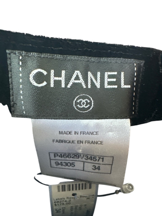Chanel Size 34 Black & Silver Velvet High Waist Skinny Ankle Pants Black & Silver / 34