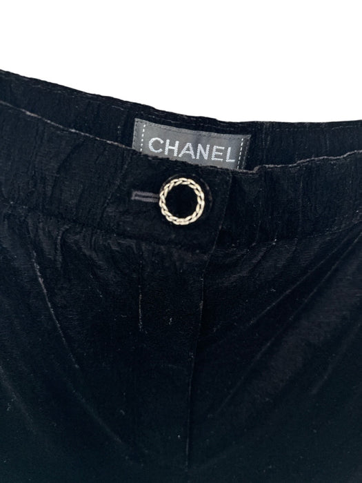 Chanel Size 34 Black & Silver Velvet High Waist Skinny Ankle Pants Black & Silver / 34
