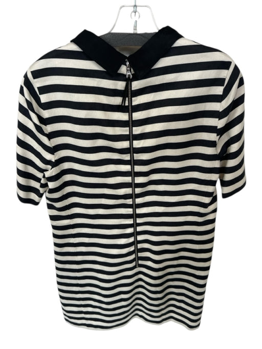 Canvas Size 10 Ivory & Black Cotton & Silk Short Sleeve Collar Striped Dress Ivory & Black / 10