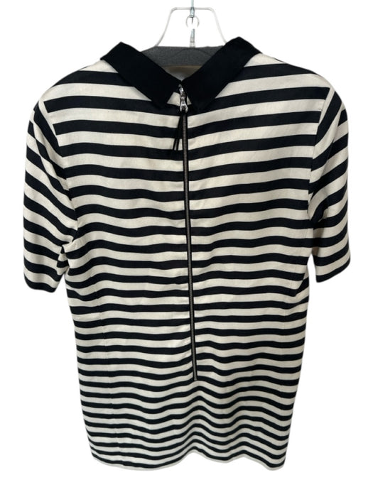 Canvas Size 10 Ivory & Black Cotton & Silk Short Sleeve Collar Striped Dress Ivory & Black / 10