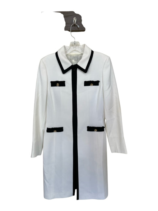 Tahari Size 8 White & Black Polyester Blend Color Block Gold Buttons Dress Set White & Black / 8