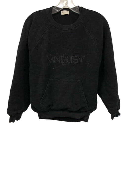 Saint Laurent Size Medium Black Cotton Long Sleeve Logo Kangaroo Pocket Sweater Black / Medium