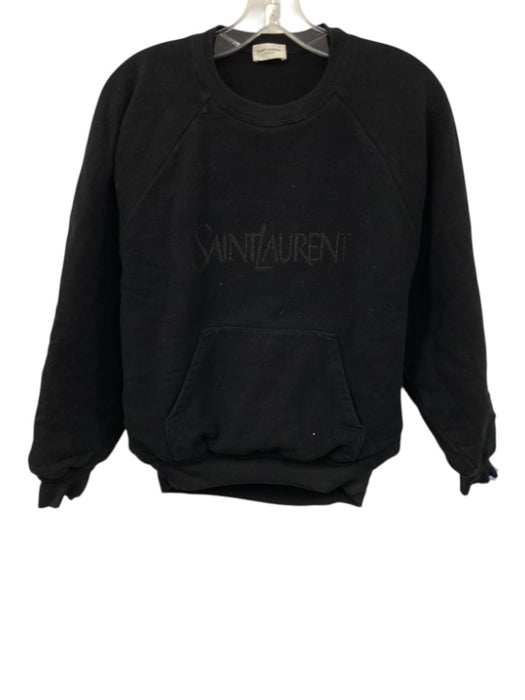 Saint Laurent Size Medium Black Cotton Long Sleeve Logo Kangaroo Pocket Sweater Black / Medium