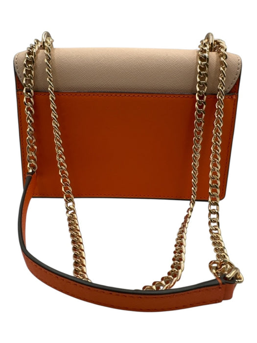 Tory Burch Orange & Blush Print Saffiano Leather Flap Logo Chain Strap Bag Orange & Blush Print / Small