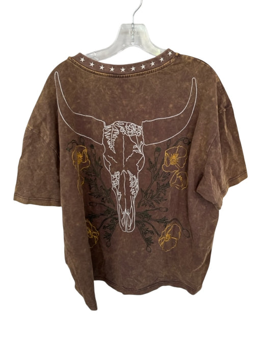 Free People x Denim and Bone Size L Brown & Gold Cotton Short Sleeve Top Brown & Gold / L
