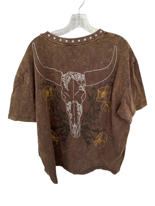 Free People x Denim and Bone Size L Brown & Gold Cotton Short Sleeve Top Brown & Gold / L
