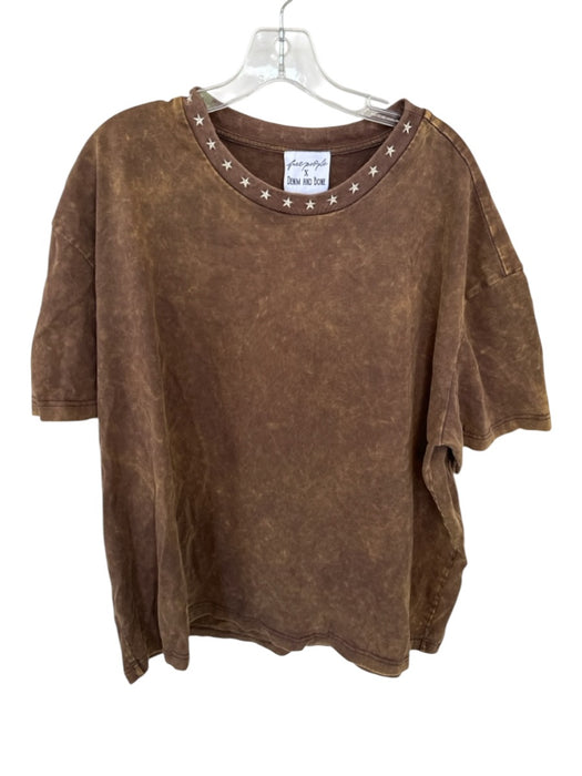 Free People x Denim and Bone Size L Brown & Gold Cotton Short Sleeve Top Brown & Gold / L