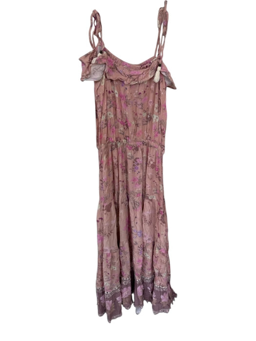 Spell & The Gypsy Size XS Mauve & Cream Rayon Tie Straps Flower Dress Mauve & Cream / XS