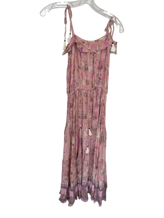 Spell & The Gypsy Size XS Mauve & Cream Rayon Tie Straps Flower Dress Mauve & Cream / XS